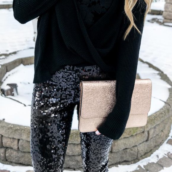 NWT $80 EXPRESS BLACK SEQUIN STRETCHY LEGGINGS PARTY HOLIDAY PANTS SMALL 🌟🌟🌟 - Picture 3 of 7